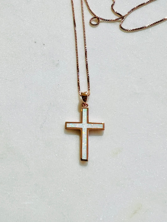 Modern Opal Cross Necklace
