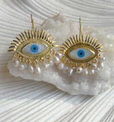 Luxe Evil Eye Pearl Earrings