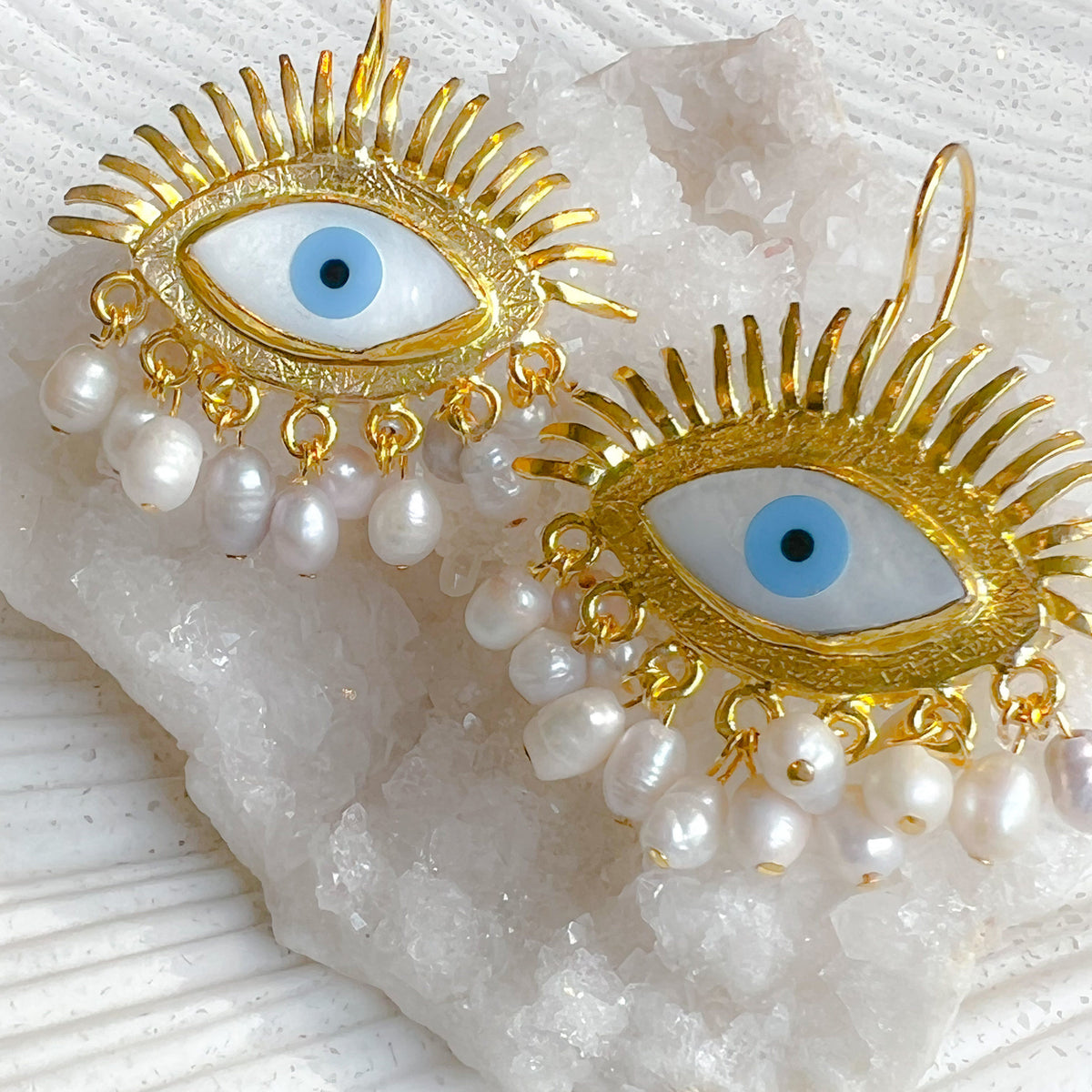 Luxe Evil Eye Pearl Earrings
