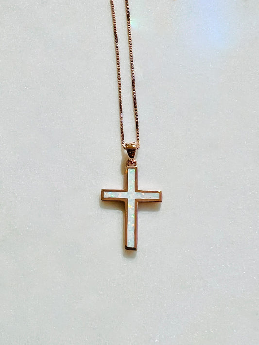 Modern Opal Cross Necklace