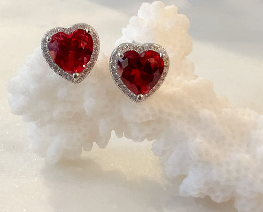 Ruby Heart Earrings